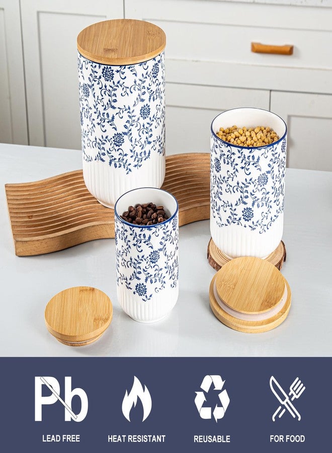 Gibsimi Kitchen Canisters for Countertop - Ceramic Canisters Sets for Kitchen with Airtight Wood Lids - Flour and Sugar Containers for Coffee Tea Spice Beans Cookie Jars - Set of 3 Blue - Image 2